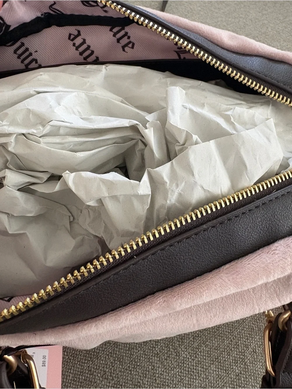 Juicy Couture Pink and Black Logo Shoulder Bag with Gold Accent